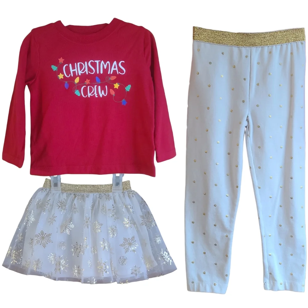 2T & 3T Girls Bundle Minnie Mouse Celestial Print Fleece Dress & Holiday Time - Picture 5 of 14